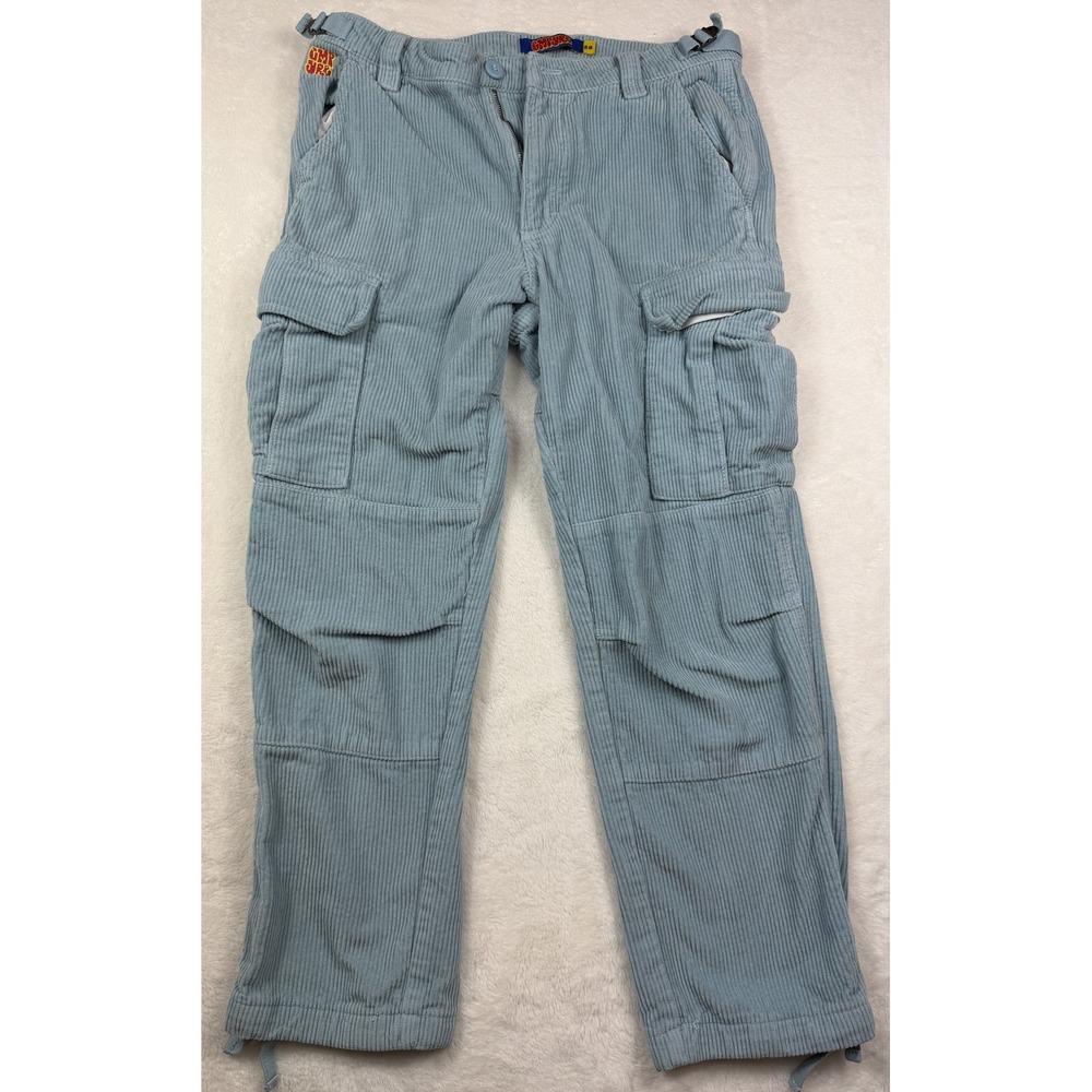 Empyre Mens Blue Corduroy Cargo Pants Size 28 Relaxed Fit Utility Streetwear